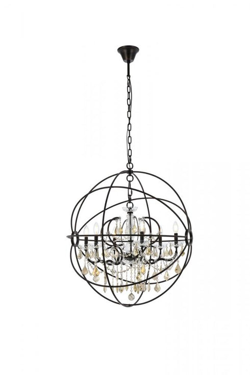 Elegant Lighting Geneva 6 light in Dark Bronze Chandelier Golden Teak (Smoky) Royal Cut crystal Model: 1130D32DB-GT/RC