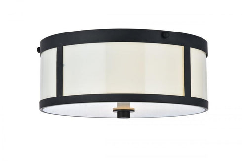 Elegant Lighting Hadrian 2 light 12 inch flat black flush mount in Flat Black and White Finish Model: LD6019