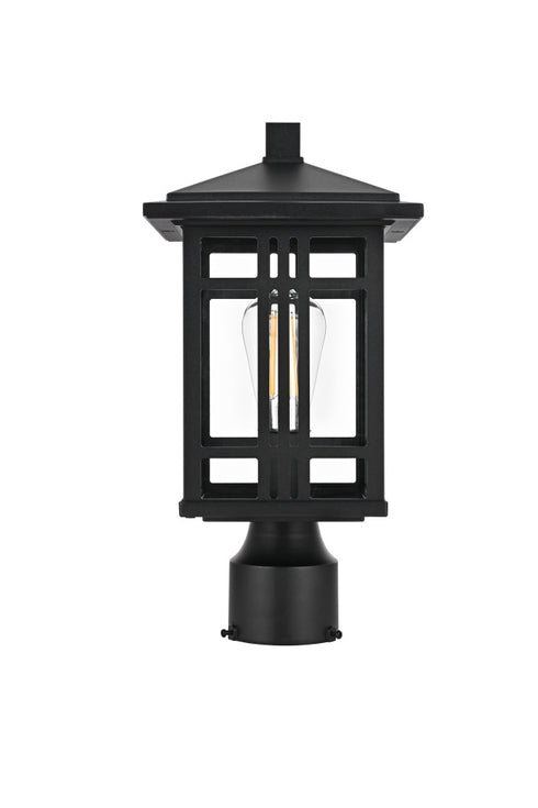 Elegant Lighting Harley 15 inch Outdoor Post light in Black in Black and Clear Finish Model: OD613P14BK