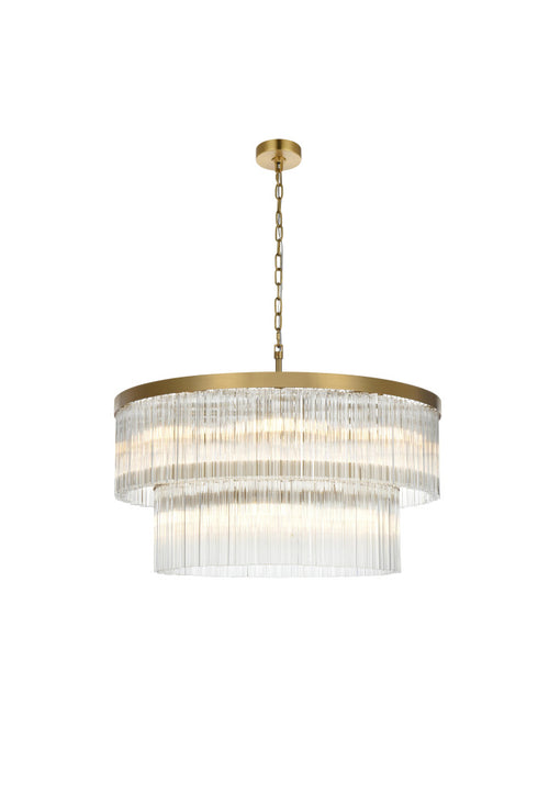 Elegant Lighting Harlow 14 Light Pendant D32 Inch H16.5 Inch L14 Satin Gold in Satin Gold and Clear Finish Model: 1070D32SG
