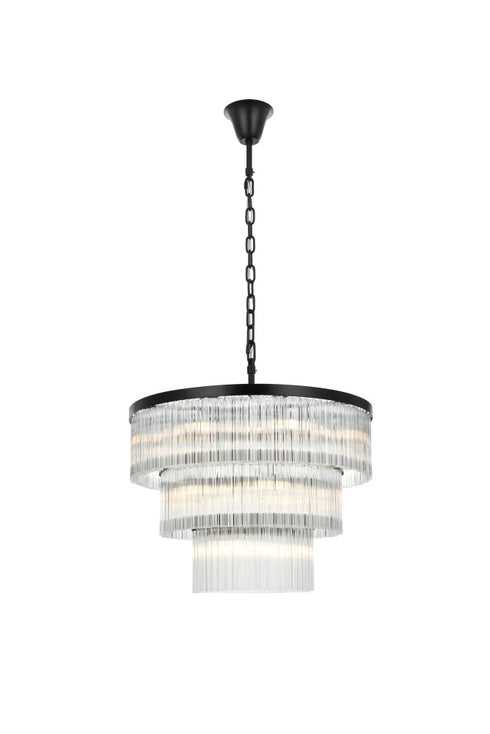 Elegant Lighting Harlow 18 Light Pendant D32 Inch H24 Inch L18 Black in Black and Clear Finish Model: 1070G32BK