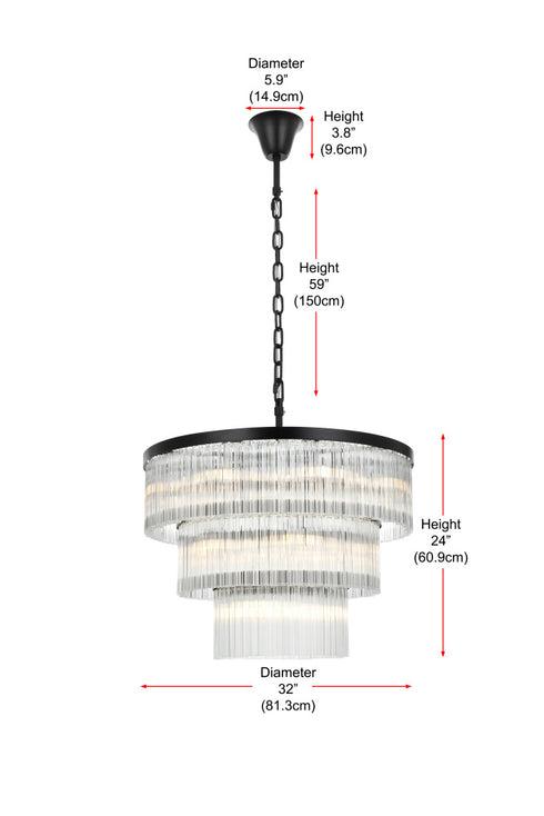 Elegant Lighting Harlow 18 Light Pendant D32 Inch H24 Inch L18 Black in Black and Clear Finish Model: 1070G32BK