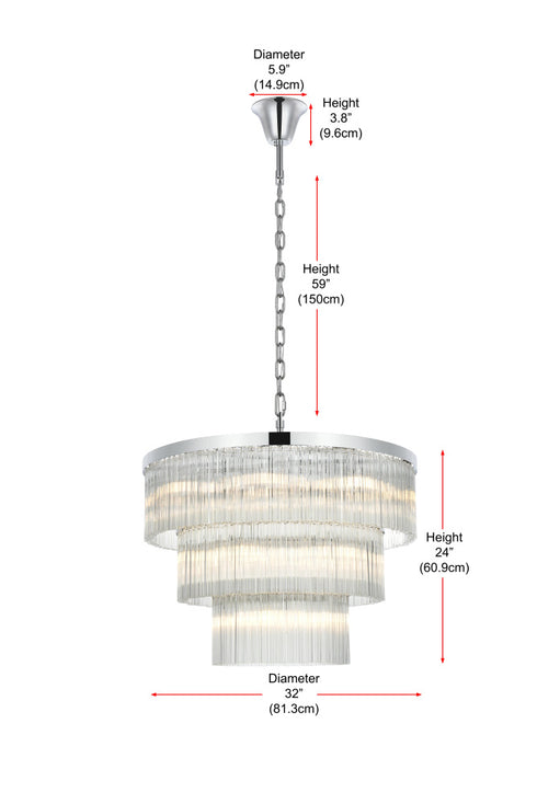 Elegant Lighting Harlow 18 Light Pendant D32 Inch H24 Inch L18 Chrome in Chrome and Clear Finish Model: 1070G32C