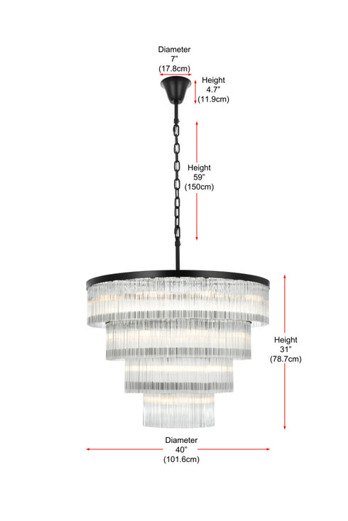 Elegant Lighting Harlow 28 Light Pendant D40 Inch H31 Inch L28 Black in Black and Clear Finish Model: 1070G40BK