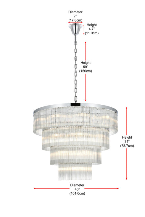 Elegant Lighting Harlow 28 Light Pendant D40 Inch H31 Inch L28 Chrome in Chrome and Clear Finish Model: 1070G40C