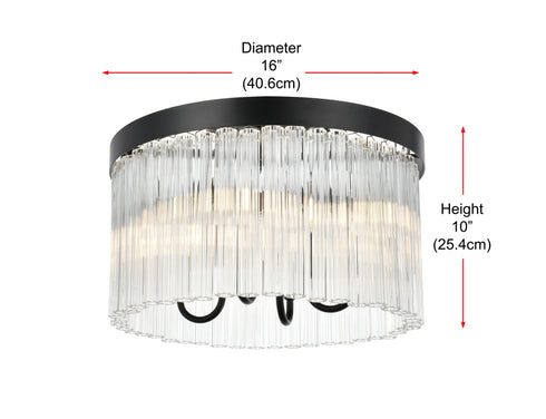 Elegant Lighting Harlow 4 Light Flush Mount D16 Inch H10 Inch L4 Black in Black and Clear Finish Model: 1070F16BK