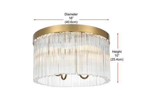 Elegant Lighting Harlow 4 Light Flush Mount D16 Inch H10 Inch L4 Satin Gold in Satin Gold and Clear Finish Model: 1070F16SG