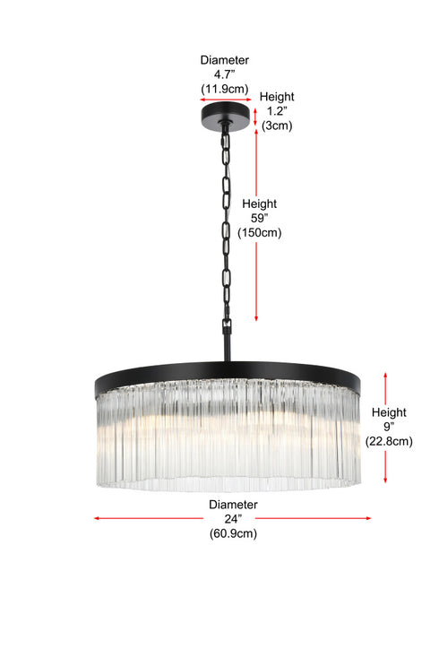 Elegant Lighting Harlow 6 Light Pendant D24 Inch H9 Inch L6 Black in Black and Clear Finish Model: 1070D24BK