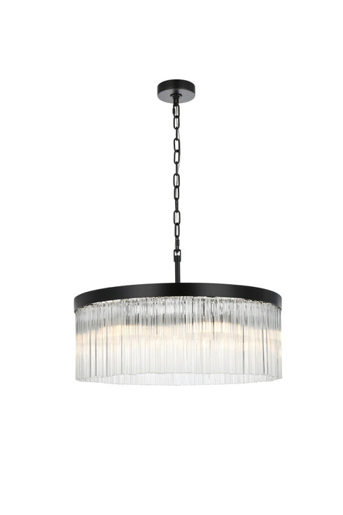Elegant Lighting Harlow 6 Light Pendant D24 Inch H9 Inch L6 Black in Black and Clear Finish Model: 1070D24BK