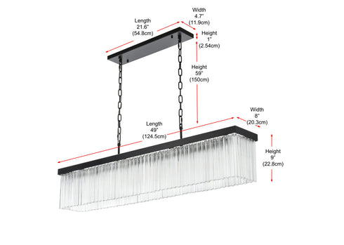 Elegant Lighting Harlow 6 Light Pendant L49 Inch 8 Inch H9 Inch L6 Black in Black and Clear Finish Model: 1070G49BK