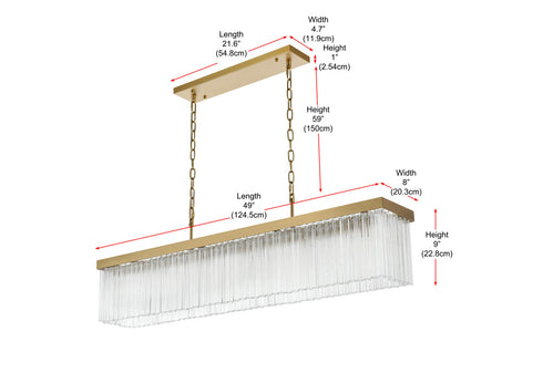 Elegant Lighting Harlow 6 Light Pendant L49 Inch 8 Inch H9 Inch L6 Satin Gold in Satin Gold and Clear Finish Model: 1070G49SG