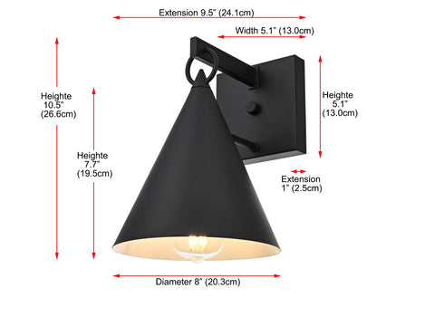 Elegant Lighting Hendrix 1 Light Wall Sconce W8 Inch xH11 Inch xE9.5 Inch in Black Model: OD806W11BK