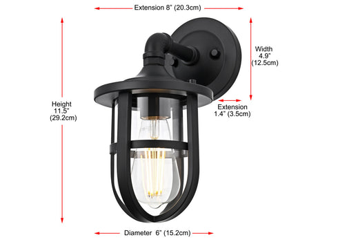 Elegant Lighting Hugo 1 Light Wall Sconce W6 Inch xH11.5 Inch xE8 Inch in Black Model: OD807W12BK