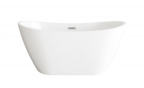 Elegant Lighting Ines 59 inch Soaking Bathtub in Glossy White with Brushed Gold Trim Model: BT10354GW-BGD