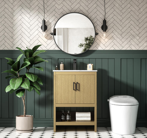 Elegant Lighting Ira Vanity Cabinet 2Dr W24 Inch xD19 Inch xH34 Inch in Honey Brown Model: VF25224MHB