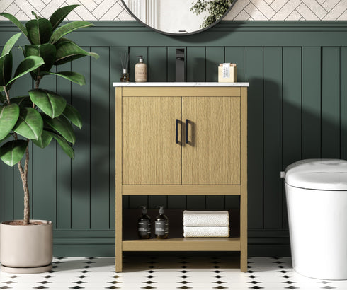Elegant Lighting Ira Vanity Cabinet 2Dr W24 Inch xD19 Inch xH34 Inch in Honey Brown Model: VF25224MHB
