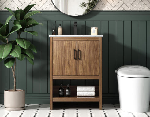Elegant Lighting Ira Vanity Cabinet 2Dr W24 Inch xD19 Inch xH34 Inch WB in Walnut Brown Finish Model: VF25224WB