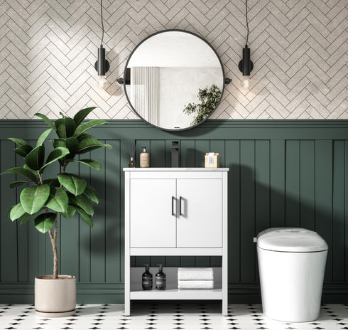 Elegant Lighting Ira Vanity Cabinet 2Dr W24 Inch xD19 Inch xH34 Inch WH in White Finish Model: VF25224MWH