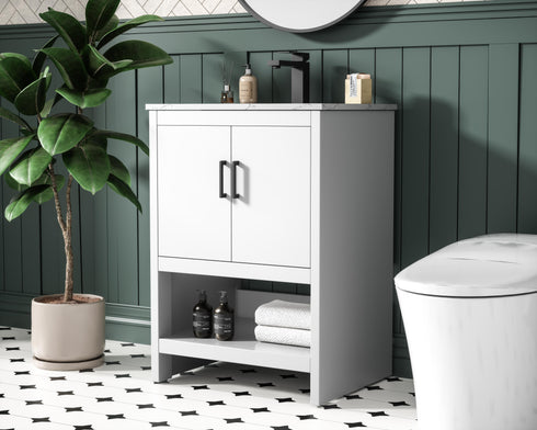 Elegant Lighting Ira Vanity Cabinet 2Dr W24 Inch xD19 Inch xH34 Inch WH in White Finish Model: VF25224MWH