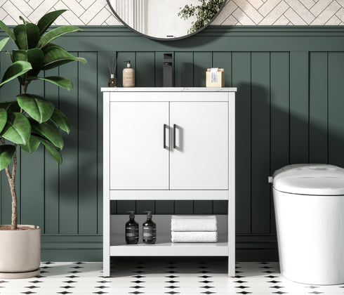 Elegant Lighting Ira Vanity Cabinet 2Dr W24 Inch xD19 Inch xH34 Inch WH in White Finish Model: VF25224MWH