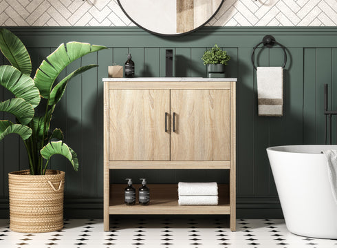 Elegant Lighting Ira Vanity Cabinet 2Dr W30 Inch x D19 Inch x H34 Inch MW in Mango Wood Finish Model: VF25230MW