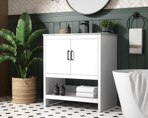 Elegant Lighting Ira Vanity Cabinet 2Dr W30 Inch x D19 Inch x H34 Inch WH in White Finish Model: VF25230MWH
