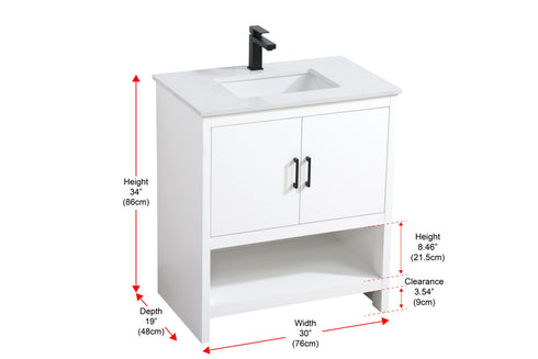 Elegant Lighting Ira Vanity Cabinet 2Dr W30 Inch x D19 Inch x H34 Inch WH in White Finish Model: VF25230MWH