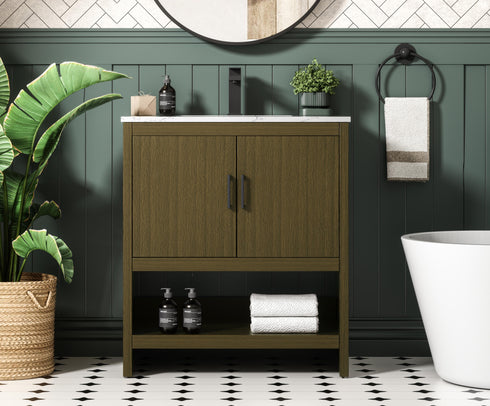 Elegant Lighting Ira Vanity Cabinet 2Dr W30 Inch xD19 Inch xH34 Inch in Chestnut Brown Model: VF25230MCB