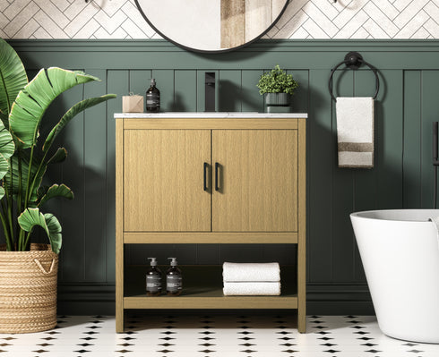 Elegant Lighting Ira Vanity Cabinet 2Dr W30 Inch xD19 Inch xH34 Inch in Honey Brown Model: VF25230MHB