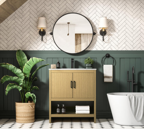 Elegant Lighting Ira Vanity Cabinet 2Dr W30 Inch xD19 Inch xH34 Inch in Honey Brown Model: VF25230MHB