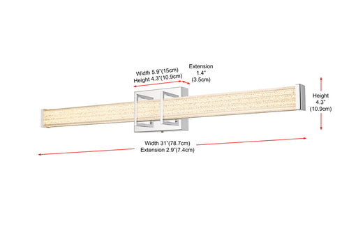 Elegant Lighting Ivaan 1 Light Wall Sconce L31 Inch E4.5 Inch H4.3 Inch LED 18 Watt 3CCT in Chrome Model: LD302W31C