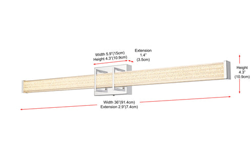 Elegant Lighting Ivaan 1 Light Wall Sconce L36 Inch E4.5 Inch H4.3 Inch LED 24 Watt 3CCT in Chrome Model: LD302W36C