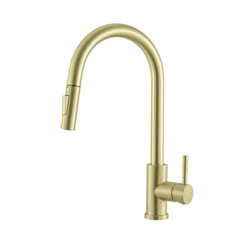 Elegant Lighting Jack Single Handle Pull Down Sprayer Kitchen Faucet in Brushed Gold Model: FAK-302BGD