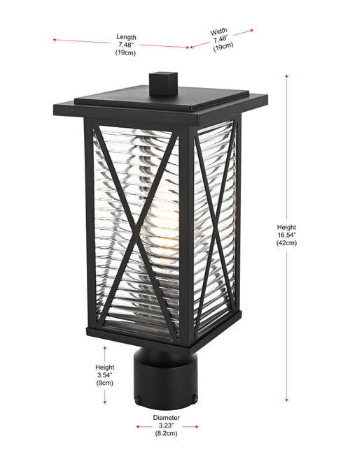 Elegant Lighting Jada 16 inch Outdoor Post light in Black in Black and Clear Finish Model: OD607P16BK