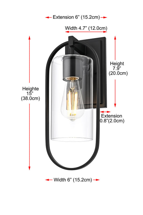 Elegant Lighting Jaxson 1 Light Wall Sconce W6 Inch xH15 Inch xE6 Inch in Black Model: OD811W15BK