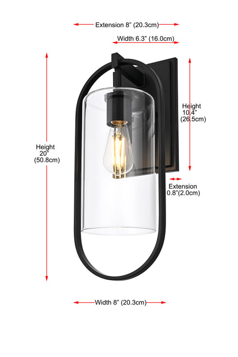 Elegant Lighting Jaxson 1 Light Wall Sconce W8 Inch xH20 Inch xE8 Inch in Black Model: OD811W20BK