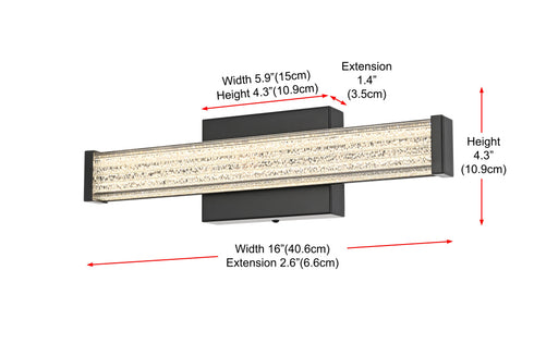 Elegant Lighting Jaxx 1 Light Wall Sconce L16 Inch E4.5 Inch H4.3 Inch LED 8 Watt 3CCT in Black Model: LD303W16BK