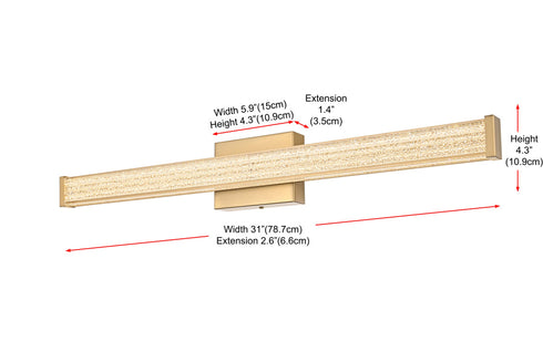 Elegant Lighting Jaxx 1 Light Wall Sconce L31 Inch E4.5 Inch H4.3 Inch LED 18 Watt 3CCT in Satin Gold Model: LD303W31SG
