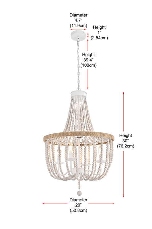 Elegant Lighting Jolie 4 Light Pendant D20 Inch H47 Inch White in Antique white Finish Model: LD306D20WH
