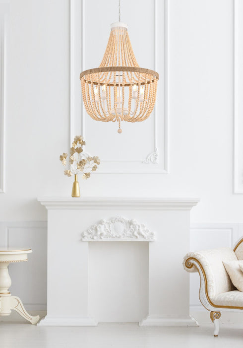 Elegant Lighting Jolie 5 Light Pendant D24 Inch H47 Inch in Beige Model: LD306D24BG