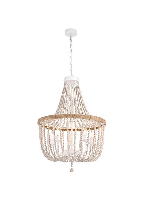 Elegant Lighting Jolie 5 Light Pendant D24 Inch H47 Inch White in Antique white Finish Model: LD306D24WH