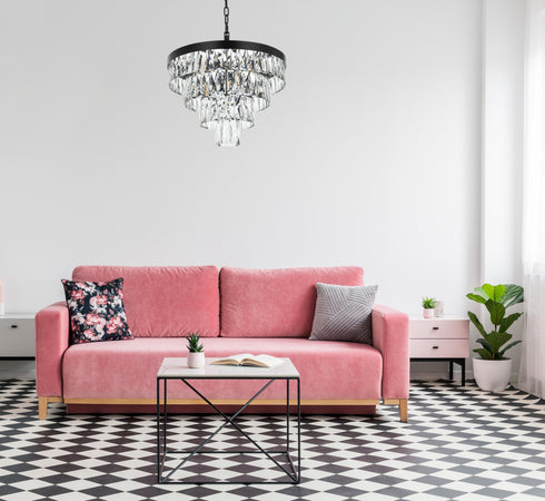 Elegant Lighting Josephine 10 Light Pendant D20 Inch H14 Inch L10 Black in Black and Clear Finish Model: 1060D20BK
