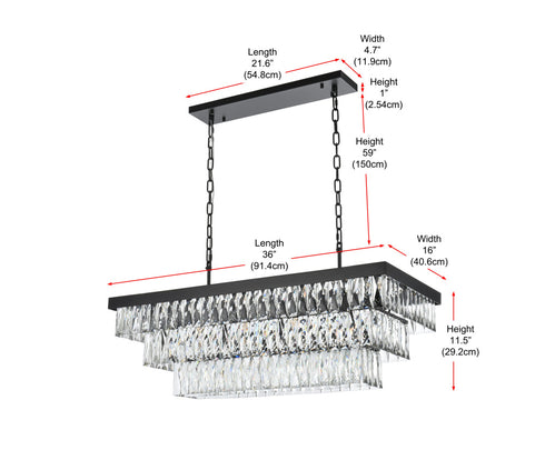 Elegant Lighting Josephine 12 Light Pendant L36 Inch W16 Inch 11.5 Inch L12 Black in Black and Clear Finish Model: 1060G36BK