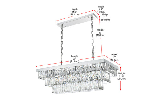 Elegant Lighting Josephine 12 Light Pendant L36 Inch W16 Inch 11.5 Inch L12 Chrome in Chrome and Clear Finish Model: 1060G36C
