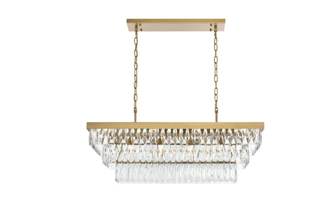 Elegant Lighting Josephine 12 Light Pendant L36 Inch W16 Inch 11.5 Inch L12 Satin Gold in Satin Gold and Clear Finish Model: 1060G36SG