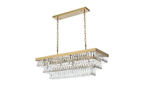 Elegant Lighting Josephine 12 Light Pendant L36 Inch W16 Inch 11.5 Inch L12 Satin Gold in Satin Gold and Clear Finish Model: 1060G36SG
