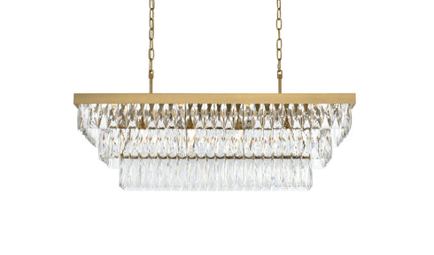 Elegant Lighting Josephine 12 Light Pendant L36 Inch W16 Inch 11.5 Inch L12 Satin Gold in Satin Gold and Clear Finish Model: 1060G36SG