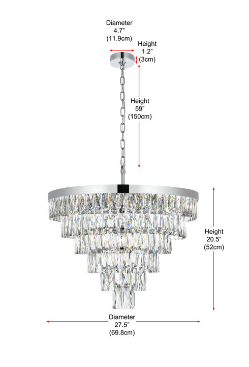 Elegant Lighting Josephine 13 Light Pendant D27.5 Inch H20.5 Inch L13 Chrome in Chrome and Clear Finish Model: 1060D27C