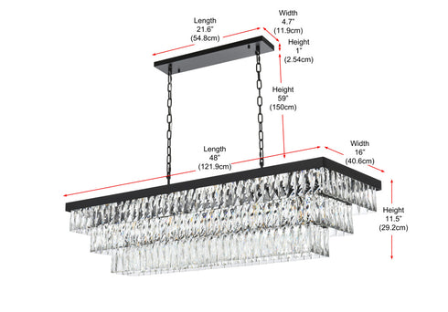 Elegant Lighting Josephine 17 Light Pendant L48 Inch W16 Inch 11.5 Inch L17 Black in Black and Clear Finish Model: 1060G48BK