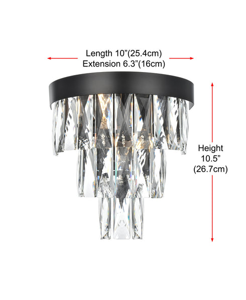 Elegant Lighting Josephine 2 Light Wall Sconce W10 Inch S6.3 Inch H10.5 Inch L2 Black in Black and Clear Finish Model: 1060W10BK